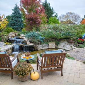 Seating Area with Tranquil Pond Photo